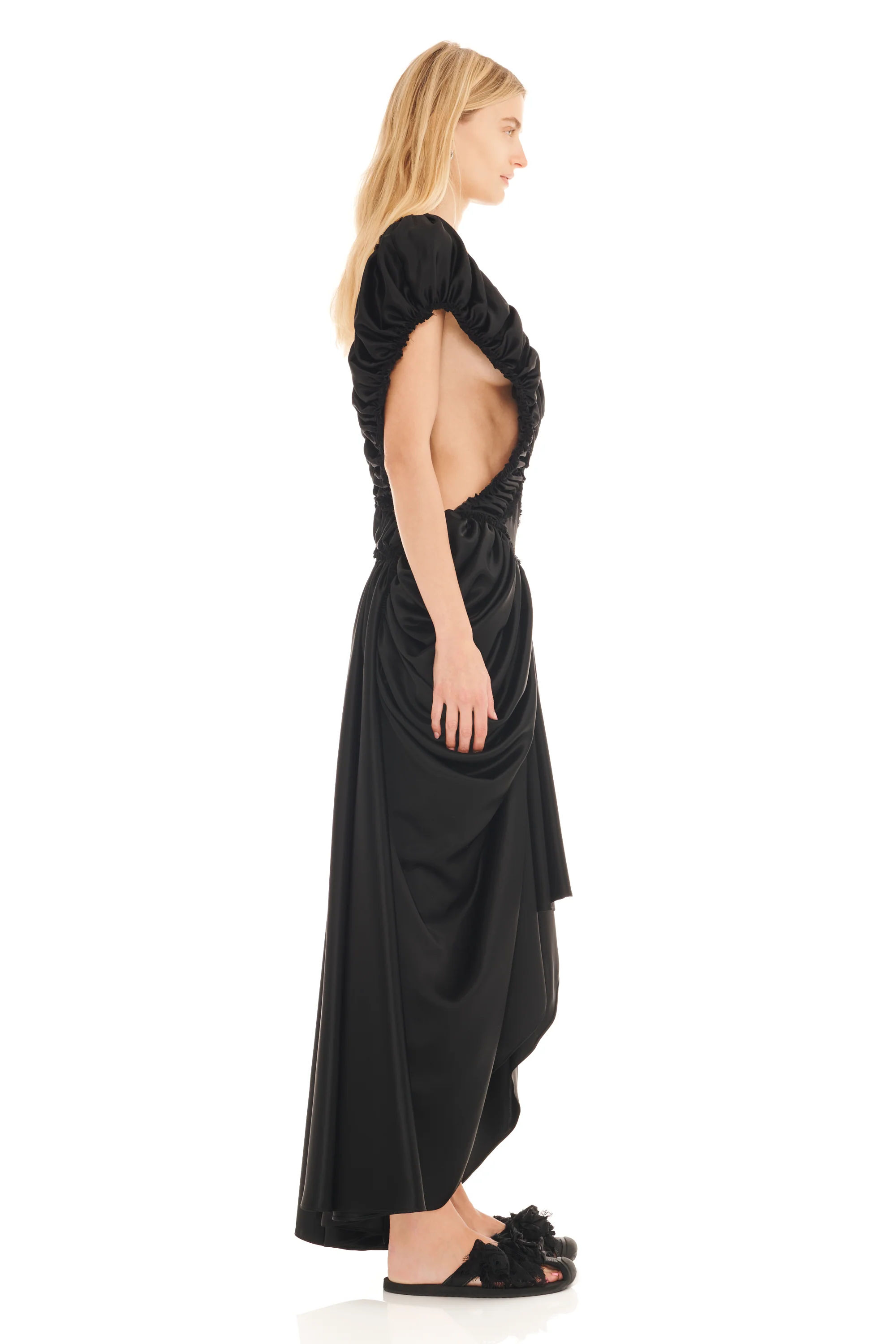 BLACK SATIN DIAMOND DRESS - Image 4