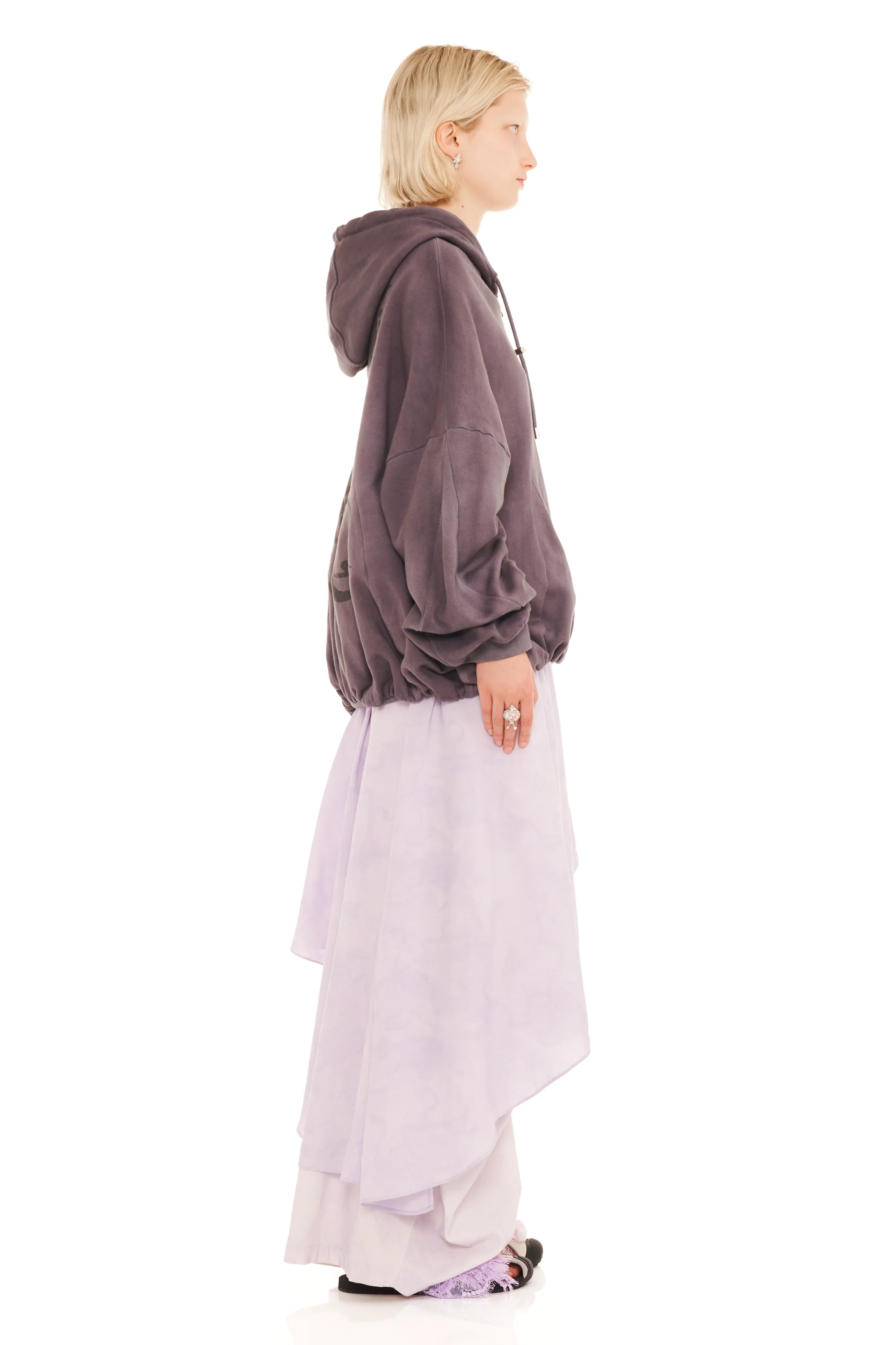 CHARCOAL DAISIES GATHERED ZIP UP HOODIE - Image 5