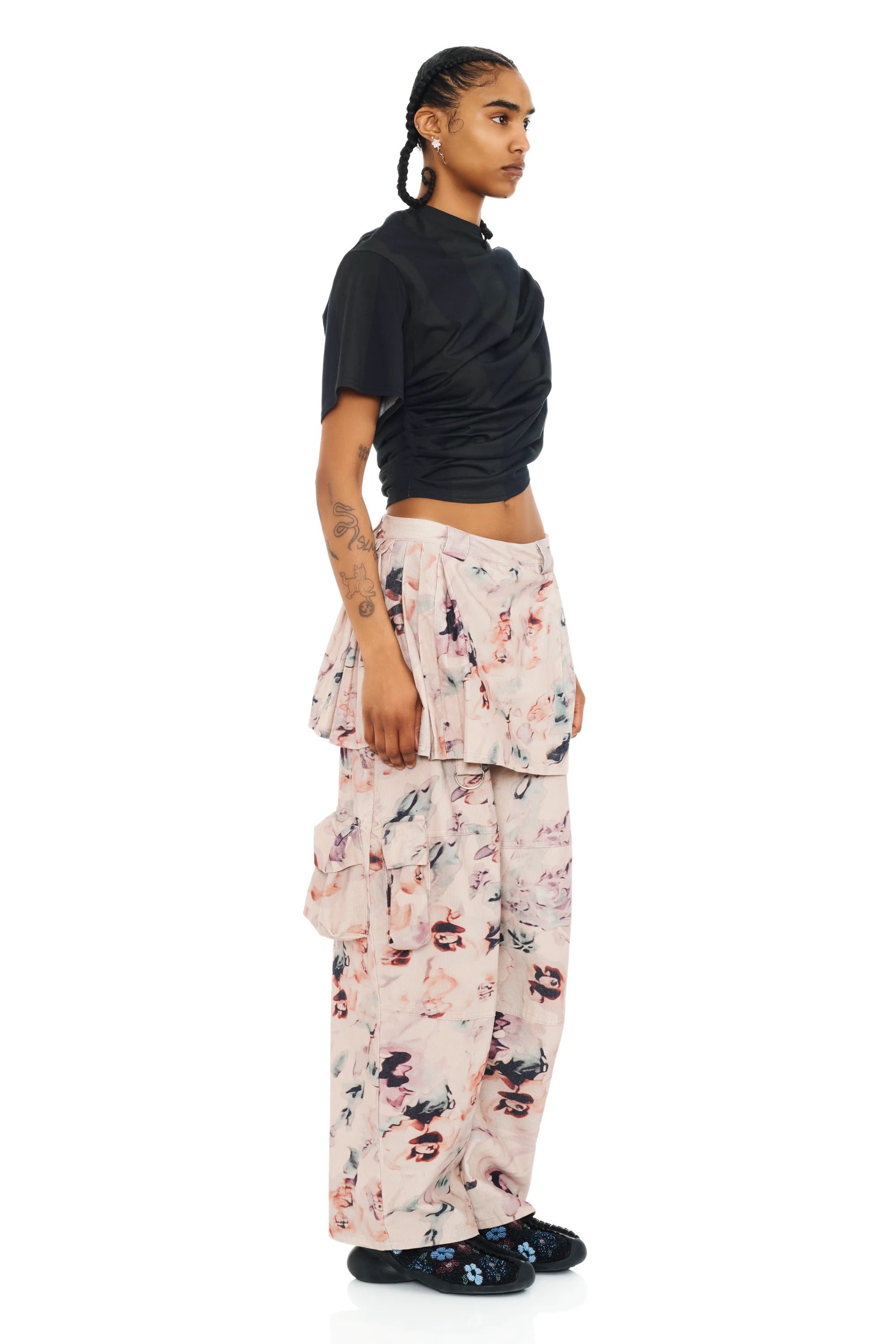 CHARCOAL STRIPE EVA DRAPED TEE - Image 2
