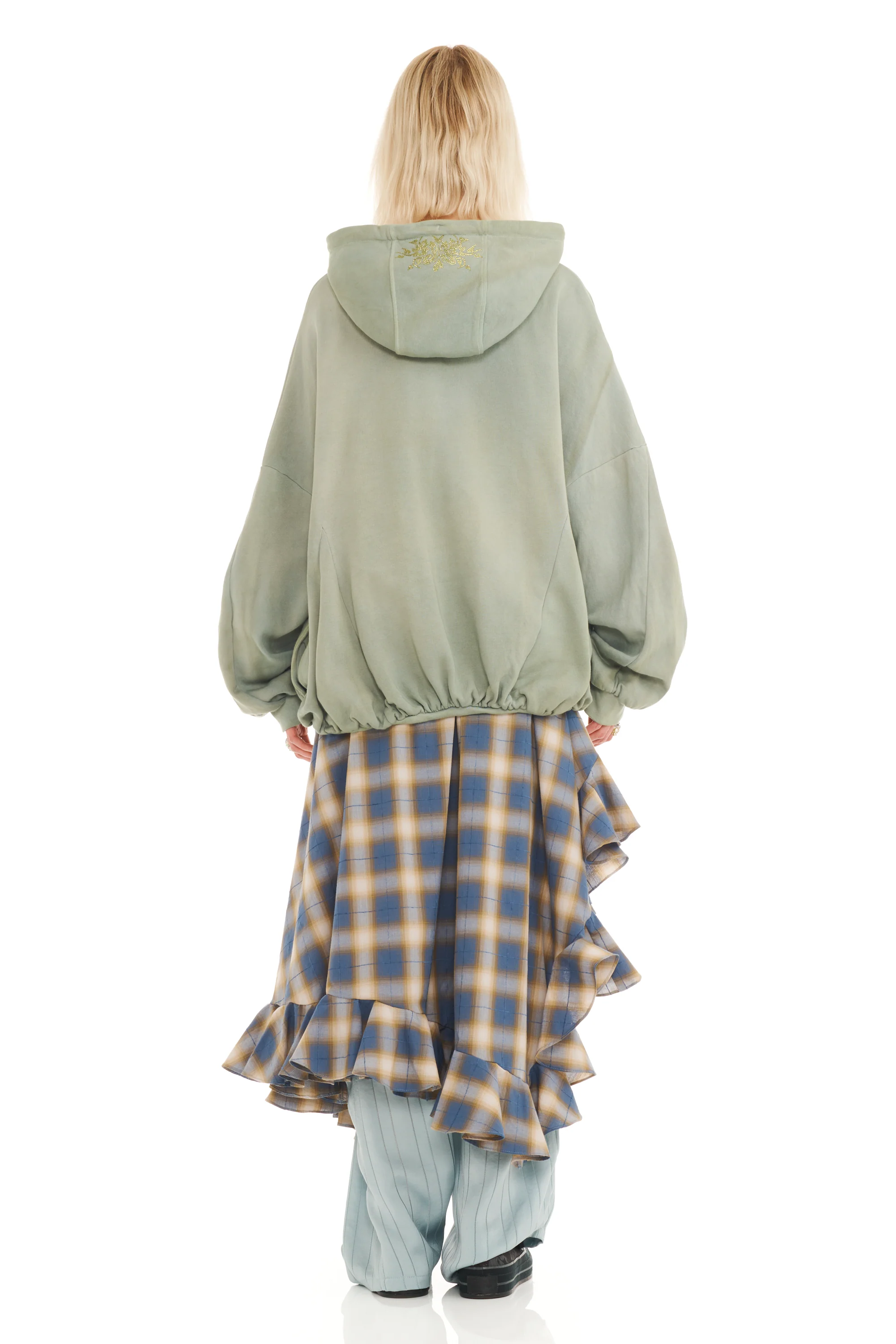 OLIVE TWIN FLOWERS GATHERED HOODIE - Image 4